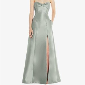ALFRED SUNG Dessy Group D830 SATIN TWILL BOW CUFF STRAPLESS SATIN WILLOW GREEN